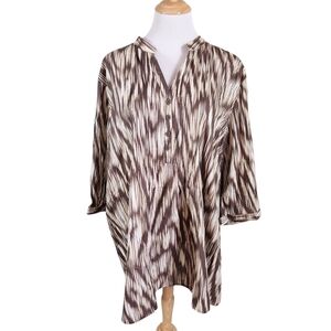 Catherines Striped Print Tunic in Brown and Cream, Sz 3X